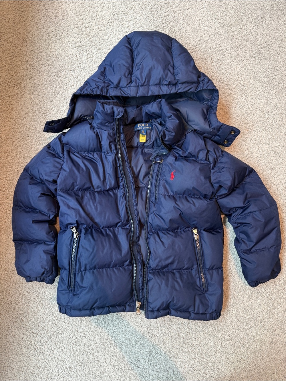 Polo by Ralph Lauren Boys Navy Quilted Puffer Coat with Hood size 8